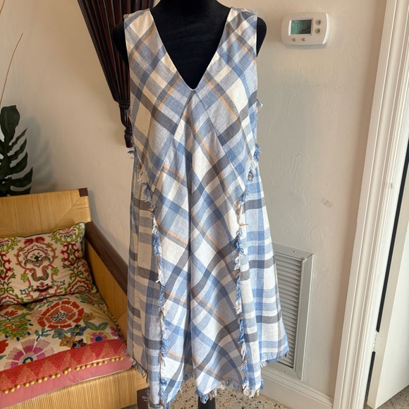 Anthropologie Dresses & Skirts - Doe & Rae Blue & White Plaid Sleeveless Swing Dress! Beautiful! Cotton blend. M